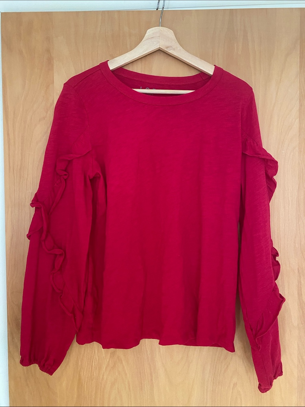 LOFT Red Ruffle Sleeve Long-Sleeve Tee
